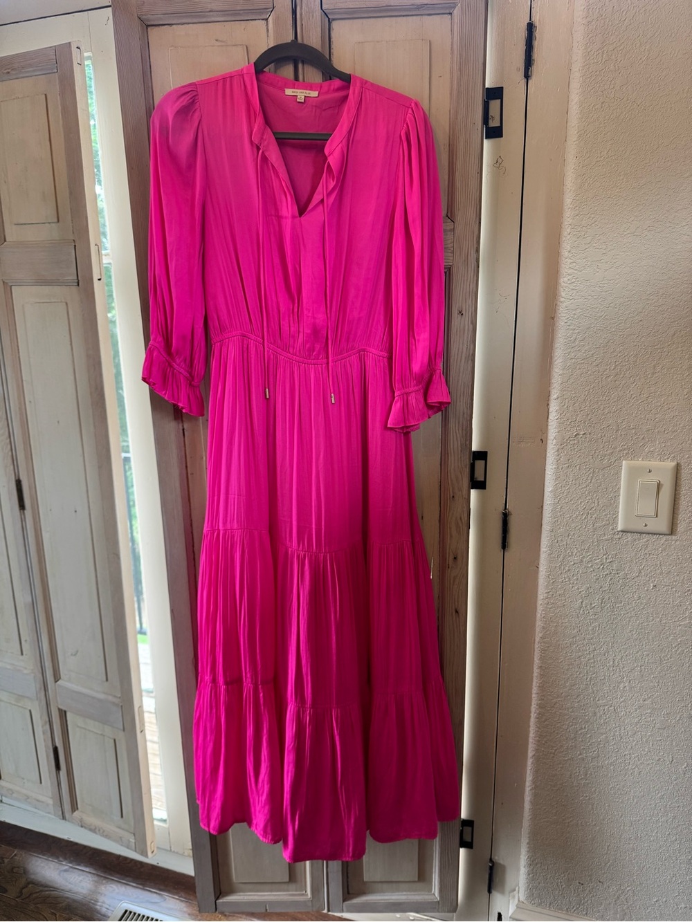 Skies Are Blue Fuchsia Tiered Long-Sleeve Maxi Dress